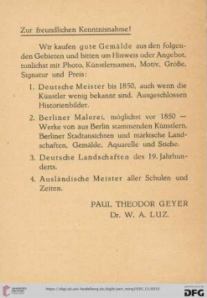 Zur freundlichen Kenntnisnahme