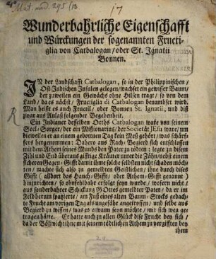 Wunderbahrliche Eigenschafft und Würckungen der sogenannten Fructiglia von Catbalogan oder St. Ignatii Bonnen