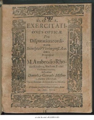 Exercitationes Opticae Pro Disputatione ordinaria