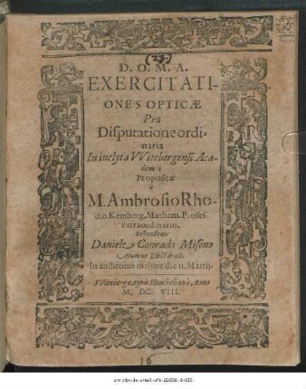 Exercitationes Opticae Pro Disputatione ordinaria