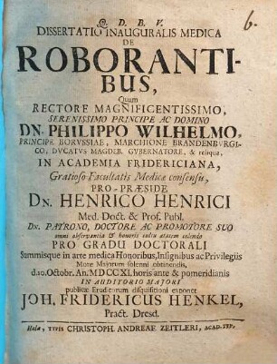 Dissertatio inauguralis medica de roborantibus
