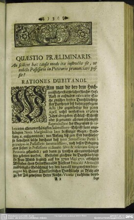 Quaestio Praeliminaris. An scilicet haec causa modo ita instructa sit, ut relictio Possessorio in Petitorio pronunciari possit?