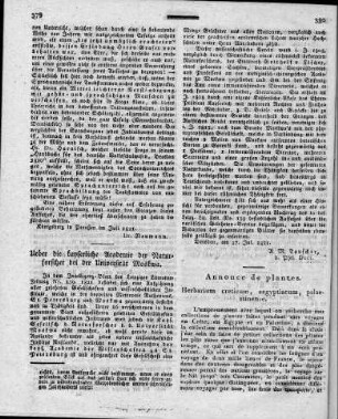 Ueber die kayserliche Academie der Naturforscher bei der Universität Moskwa