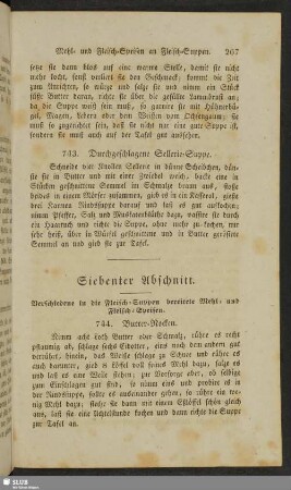 Siebenter Abschnitt. Verschiedene in die Fleisch-Suppen bereitete Mehl- und Fleisch-Speisen