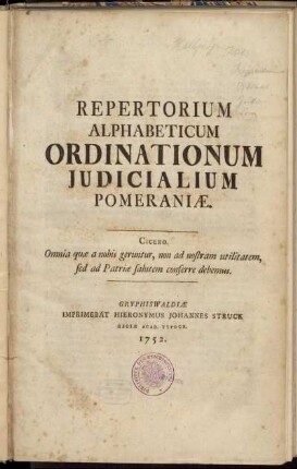 Repertorium Alphabeticum Ordinationum Judicialium Pomeraniæ