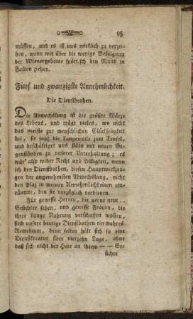 Fünf und zwanzigste Annehmlichkeit. Die Dienstbothen. - Dreißigste Annehmlichkeit. Die Komplimente.