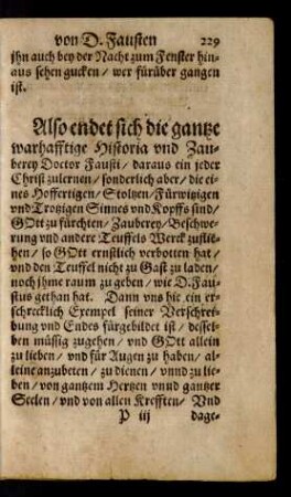 Also endet sich die gantze warhafftige Historia und Zauberey Doctor Fausti/ ...