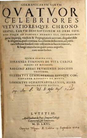 Germanicarum rerum quatuor celebriores vetustioresque chronographi
