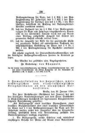 Immatrikulation der bayerischen, württembergischen und elsaß-lothringischen Kriegsprimaner an den preußischen Universitäten : [B. Universitäten]