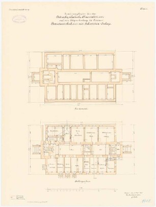Astrophysikalisches Observatorium auf dem Telegrafenberg, Potsdam: Beamtenwohnhaus mit Heliostatenanlage: Grundriss Fundamente, Keller 1:100