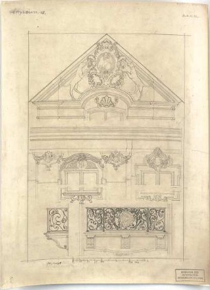 ohne Verfasserangabe; Eichstätt (Bayern); Bauaufnahmen (Bayerisches Denkmälerarchiv), Akademischer Architektenverein, München - Hausfassade (Detail)