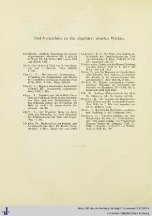 Titel-Verzeichnis zu den abgekürzt zitierten Werken.