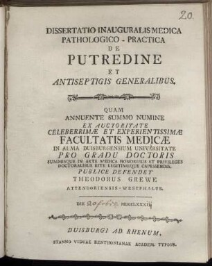 Dissertatio Inauguralis Medica Pathologico-Practica De Putredine Et Antiseptigis Generalibus