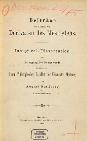Beiträge zur Kenntnis von Derivaten des Mesitylens ...