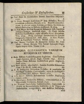 11-18, Historica Ecclesiastica Variarum Regionum et Urbium.