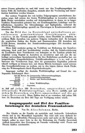 Ausgangspunkt und Ziel der Familienforschungen der deutschen Frauenakademie