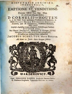 Disp. iur. inaug. de emptione et venditione