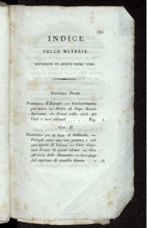 Indice Delle Materie. [Abb. siehe römische Paginierung]