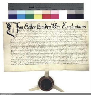 Lehenbrief Konstantins [von Buttlar], Abt von Fulda, für Johann Michael Lucas über die Wasenmeisterei im Gericht Neukirchen