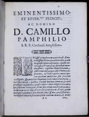 Eminentissimo et rever, mo principi, ac Domino D. Camillo Pamphilio S. R. E. Cardinali Amplissimo
