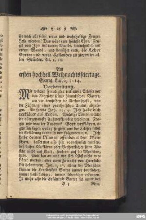 Am ersten hochheil. Weihnachtsfeiertage. Evang. Luc. 2, 1 - 14.