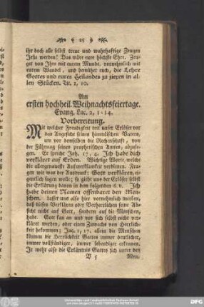 Am ersten hochheil. Weihnachtsfeiertage. Evang. Luc. 2, 1 - 14.