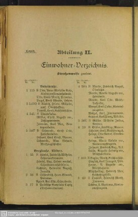 Abteilung II. Häuserbuch : Abteilung II. Einwohner-Verzeichnis. Straßenweise geordnet