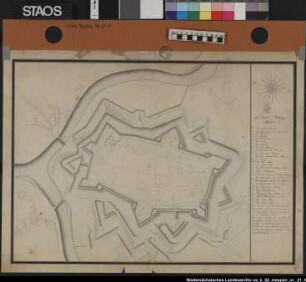 Plan der Stadt und Festung Meppen, ca. 1770 Ausf.-Art: Herst.: Format: 44 x 59 cm Maßstab: