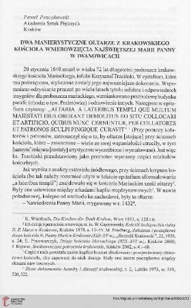 Dwa manierystyczne ołtarze z krakowskiego kościoła Wniebowzięcia Najświętszej Marii Panny w Iwanowicach