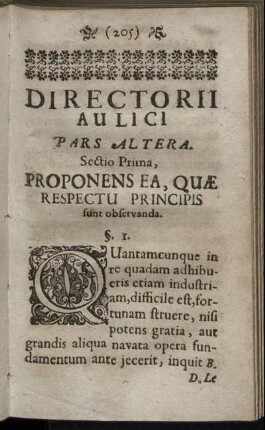 Sectio Prima, Proponens Ea, Quæ Respectu Principis sunt observanda.