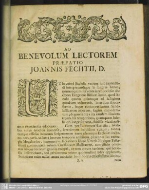 Ad Benevolum Lectorem Praefatio Joannis Fechtii, D.