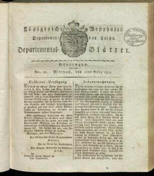 Nro. 21. Mittwoch, den 11ten März 1812 [-] Nro. 30. Sonnabend, den 11ten April 1812