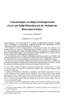 Untersuchungen an einigen ferrimagnetischen Oxyd- und Sulfid-Mineralien mit der Methode der Bitterschen Streifen
