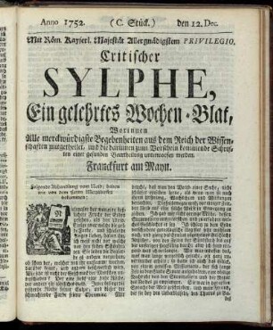 (C. Stück.) den 12.Dec. Anno 1752.