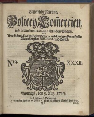 Nro. XXXII, Montags, den 9. Aug. 1745