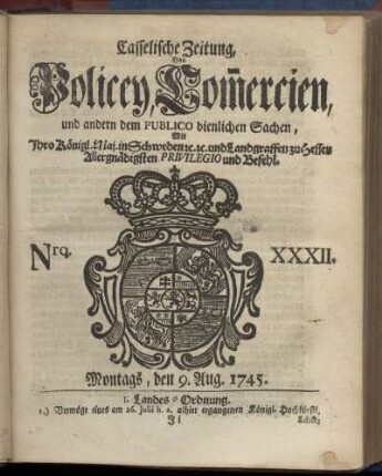 Nro. XXXII, Montags, den 9. Aug. 1745