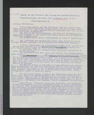 Protokoll-Auszüge und Abschriften der Vorstands-Sitzungen 1915 - 1916 - 1917
