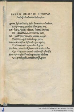 Puero Gracae Linguae studioso Gerhardus Eulauseus.