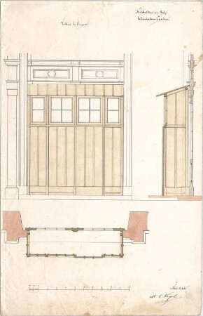 Voit, August von; München; Botanischer Garten - Orangerie - Tür (Grundriss, Ansicht, Schnitt)