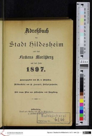 1897: [1897] Adreßbuch der Stadt Hildesheim und des Fleckens Moritzberg : auf das Jahr 1897