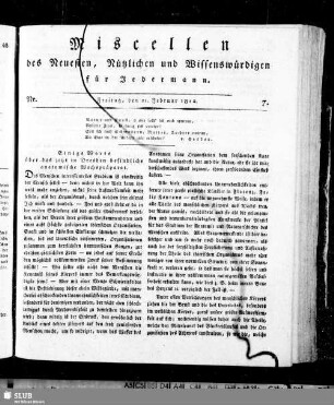 Miscellen des Neuesten, Nützlichen und Wissenswürdigen für Jedermann