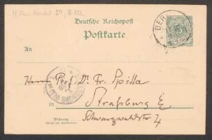 Postkarte an Friedrich Spitta : 15.10.1896