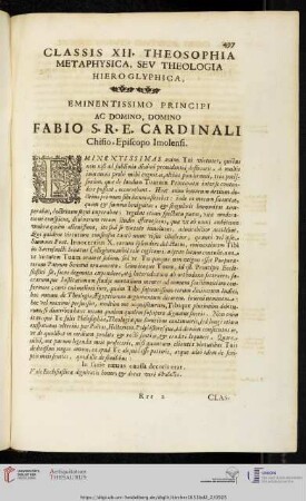 Classis XII: Theosophia Metaphysica, sev Theologia Hieroglyphica