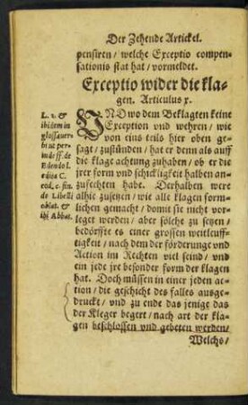 Exceptio wider die klagen. Articulus x.