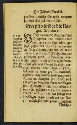 Exceptio wider die klagen. Articulus x.