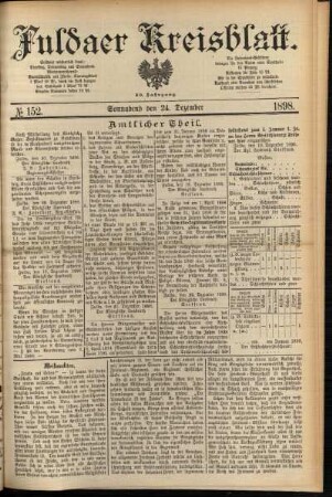 Erste Ausgabe vom Samstag, den 24. Dezember 1898.