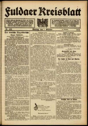 Ausgabe vom Montag, den 07. Oktober 1918.