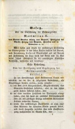 Zusammenstellung der neuesten Gesetze für das Königreich Bayern : ein Handbuch für jeden Beamten und Staatsbürger ; nebst Vollzugs-Instruktionen und einer Tabelle zur Berechnung über die verschiedenen Arten der Ablösung und Umwandlung der Gefälle, [2]. 1. Nachtrag