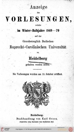 Wintersemester 1869/1870
