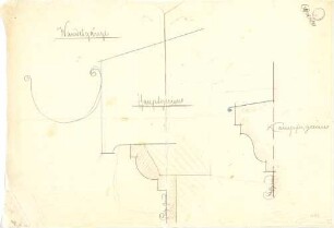 Pfann, Paul; München - Mittersendling, Zielstattstr.; Neue Schießstätte - Wandelgänge, Hauptgesims u. Kämpfergesims (Schnitte)